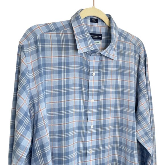 Peter Millar Summer Chambray Blue Plaid Button Down Shirt, XL - Picture 3 of 8